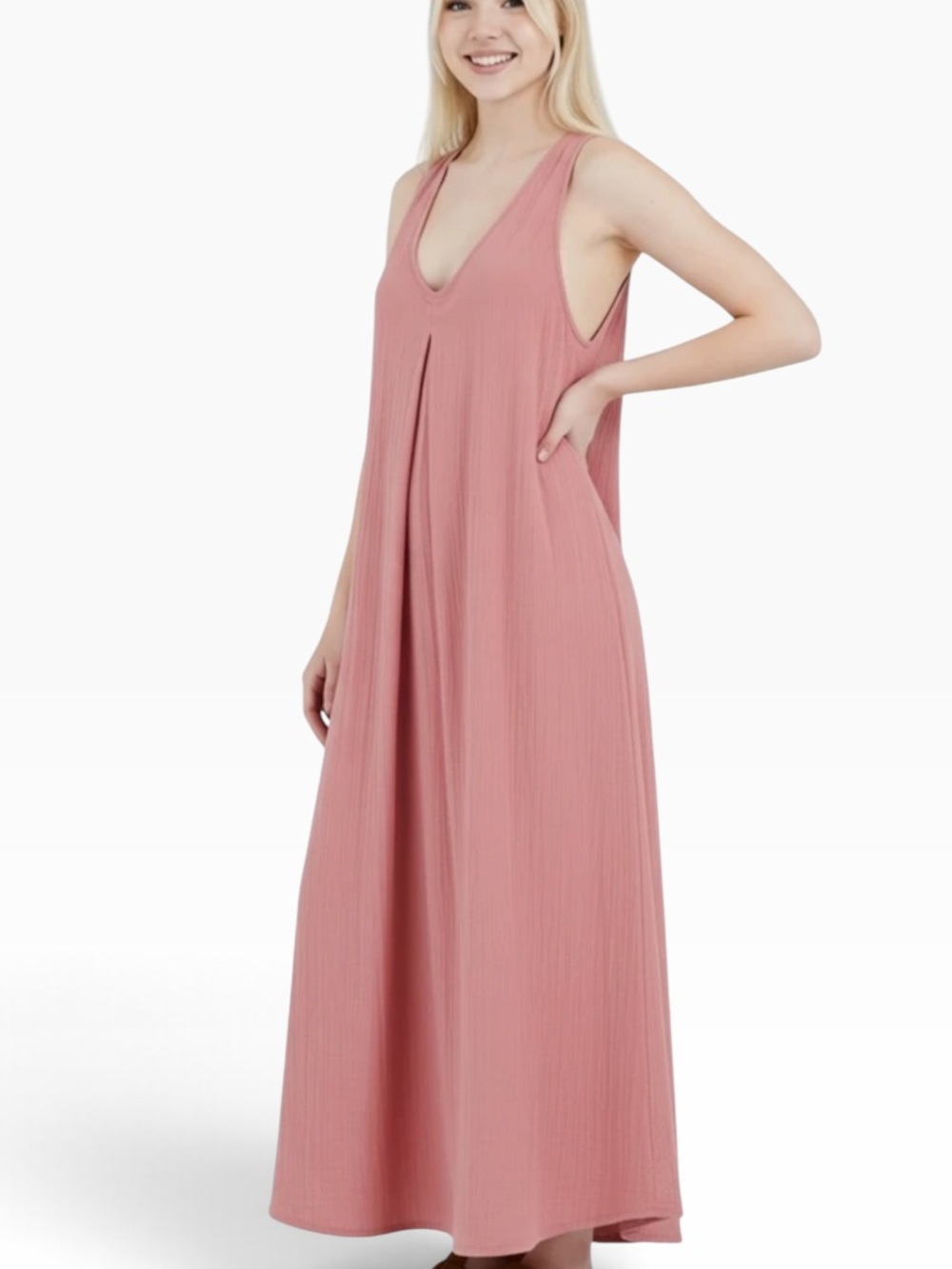 Halara Sleeveless Flowy Maxi Dress | XS • Dusty Rose Pink • NWOT